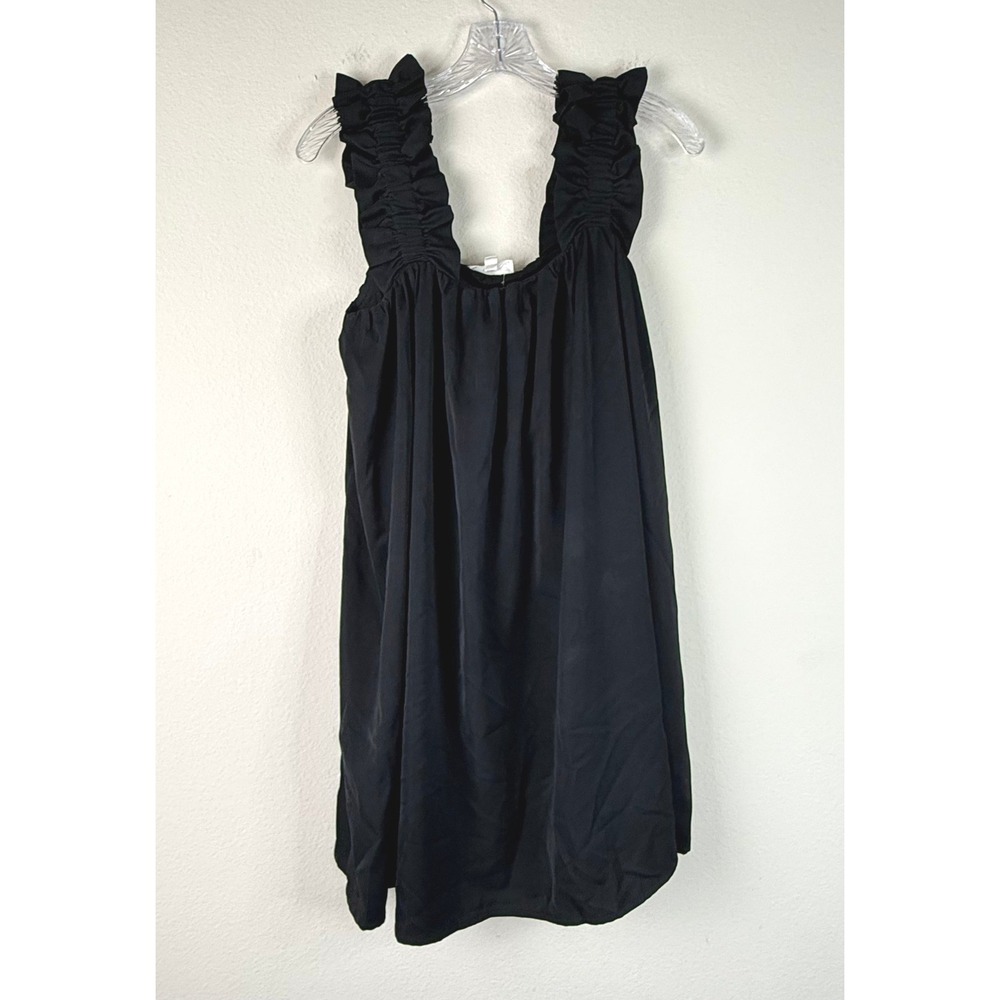 Entro Dress Women S Black Babydoll Ruched Ruffle Strap Mini D15469 Solid Flowy